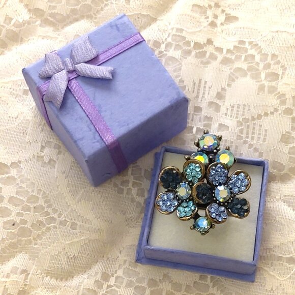 VTG NWOT Monet Girls Women’s Blue Cubic Zirconia Adjustable Vintage Copper Ring - Picture 11 of 11